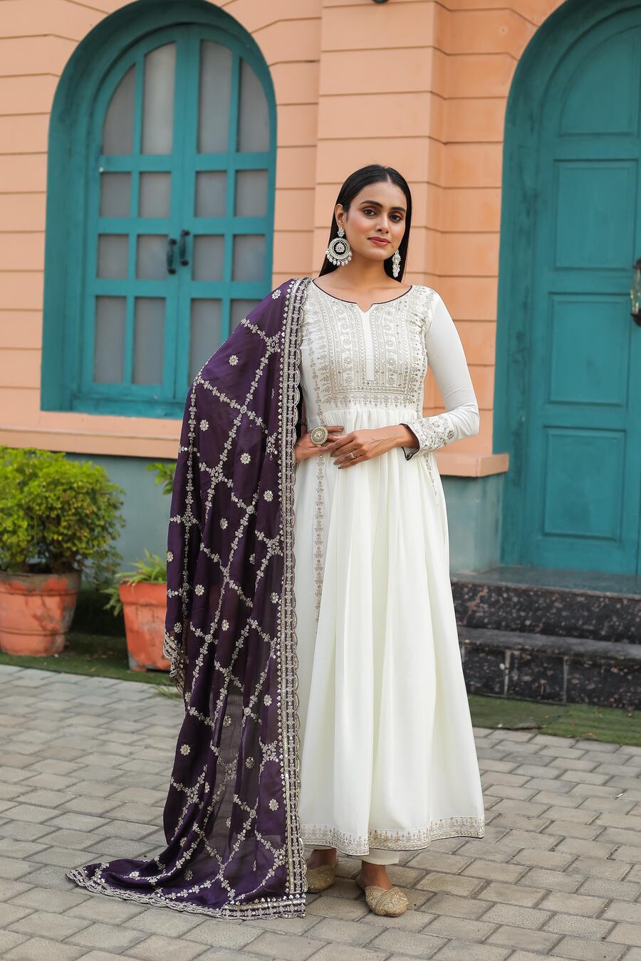 70354 ATRRACTIVE CHINON SILK EMBROIDERY SEQUENCE WORK GOWN BOTTOM WITH DUPATTA Punjabi Style