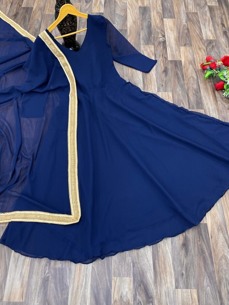 54174 SIMPLE DESIGNER GEORGETTE GOWN WITH DUPATTA