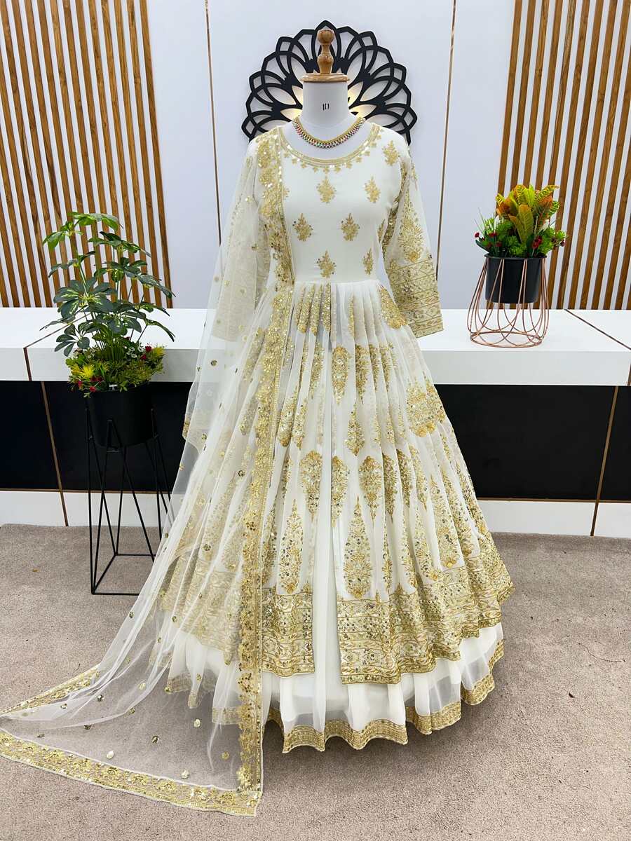 53541 WEDDING WEAR SEQUENCE EMBROIDERY WORK TOP LEHENGA WITH DUPATTA