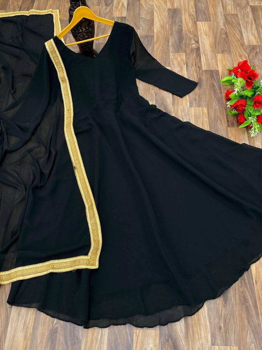 54174 SIMPLE DESIGNER GEORGETTE GOWN WITH DUPATTA