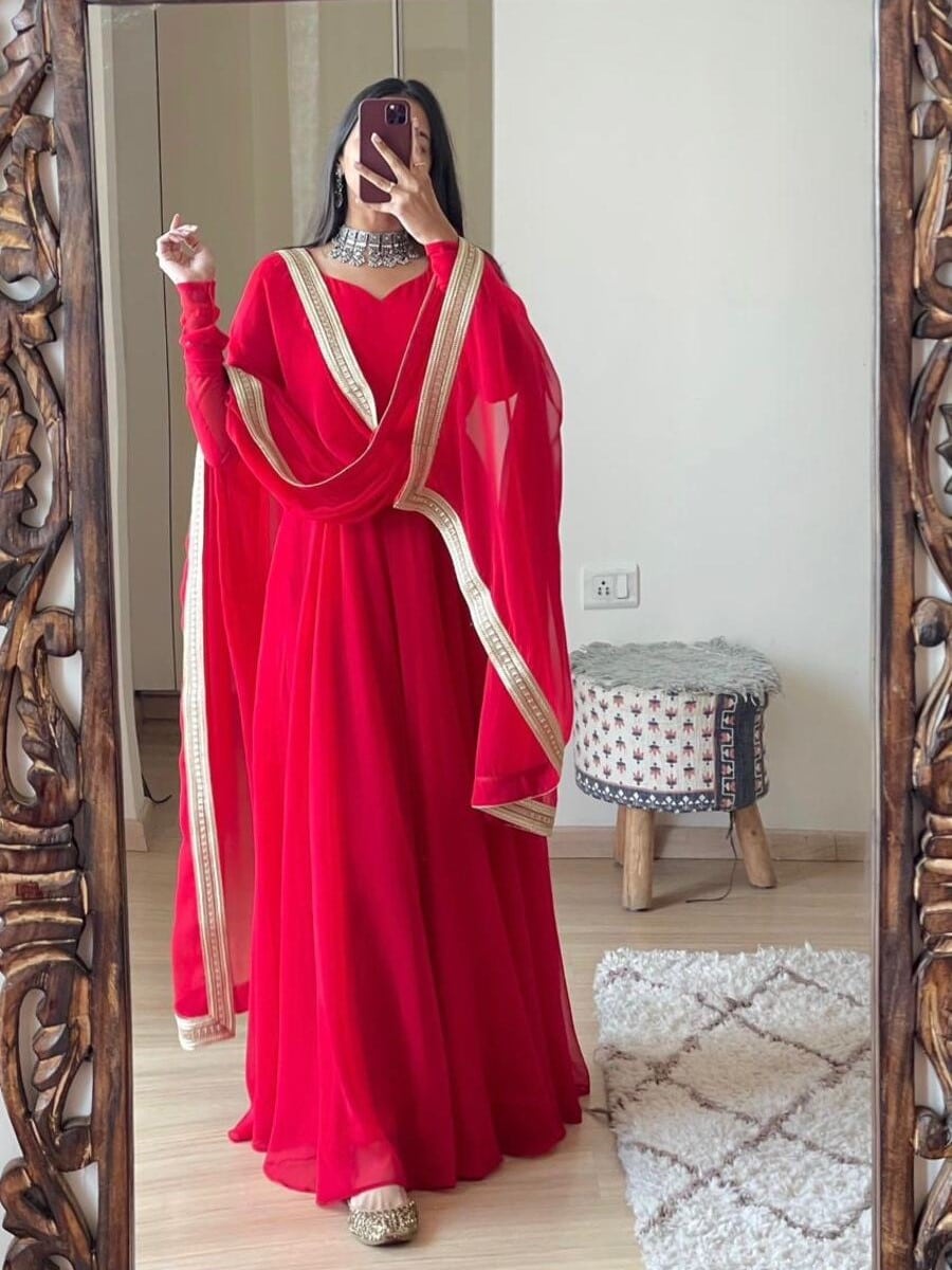 54174 SIMPLE DESIGNER GEORGETTE GOWN WITH DUPATTA