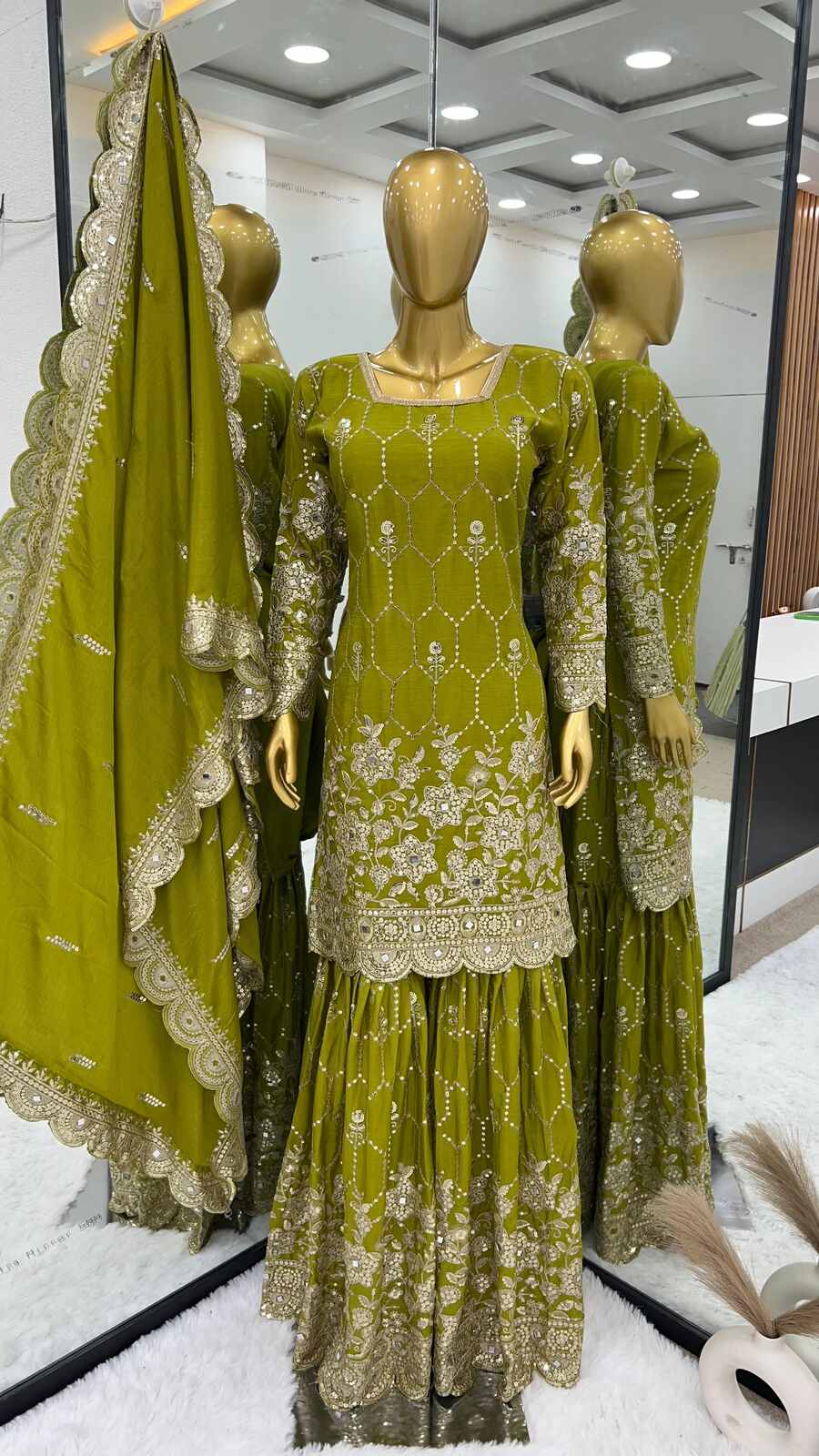 70267 MOST PICKED CHINON SILK EMBROIDERY SEQUENCE WORK TOP SHARARA WITH DUPATTA Sharara Punjabi Style Suit