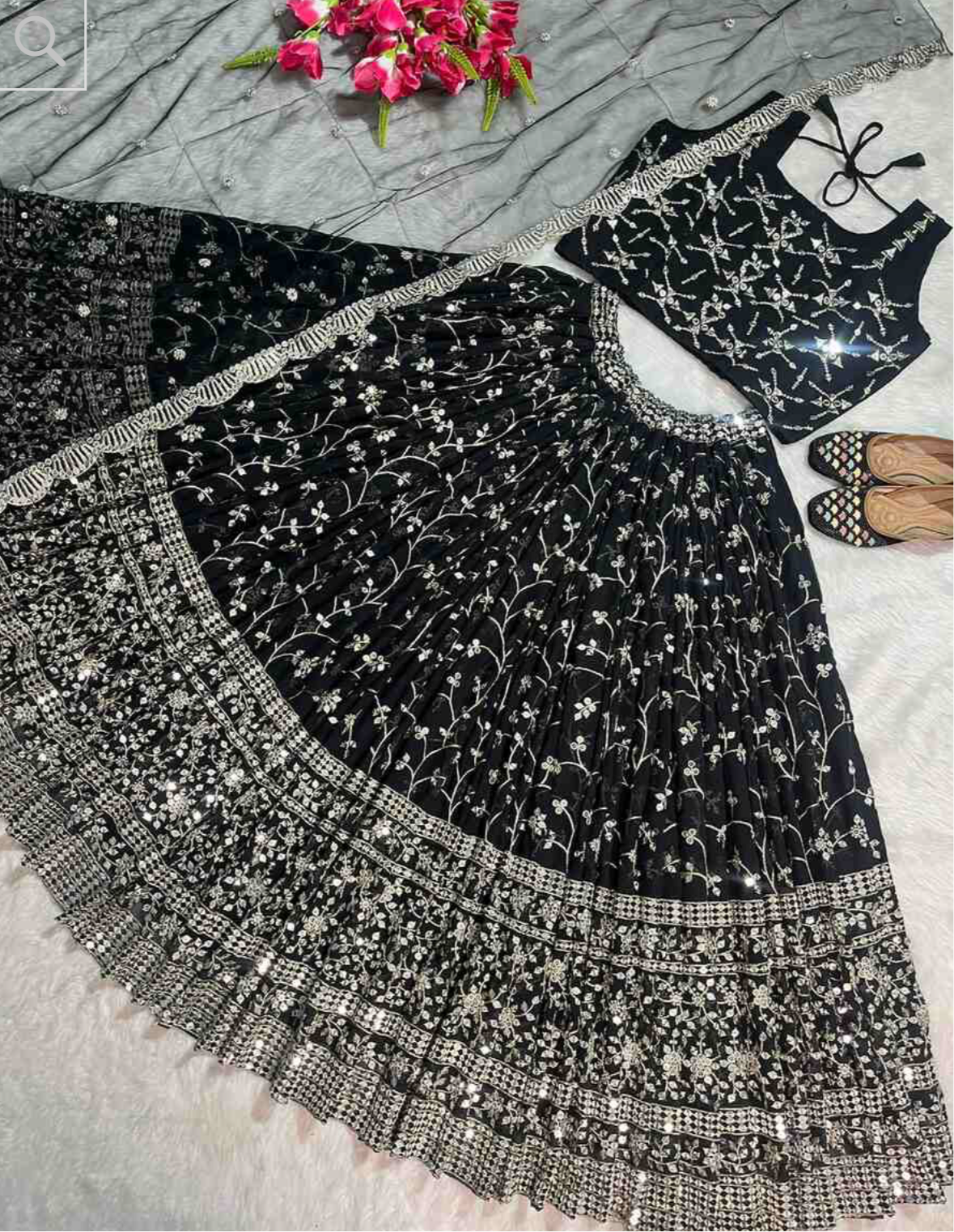 68613 WEDDING WEAR GEORGETTE EMBROIDERY SEQUENCE WORK LEHENGA CHOLI WITH DUPATTA BLACK