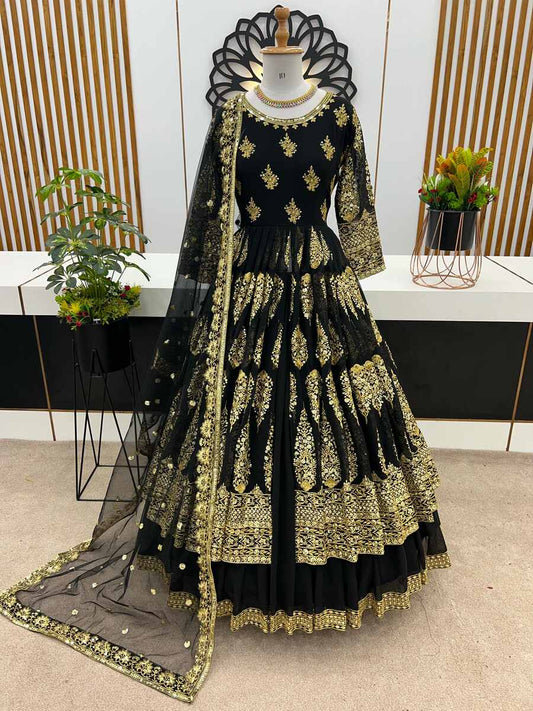 53541 WEDDING WEAR SEQUENCE EMBROIDERY WORK TOP LEHENGA WITH DUPATTA