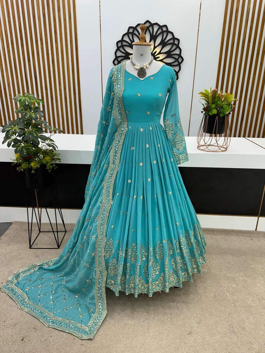 68155 FANCY GEORGETTE EMBROIDERY SEQUENCE WORK GOWN WITH DUPATTA