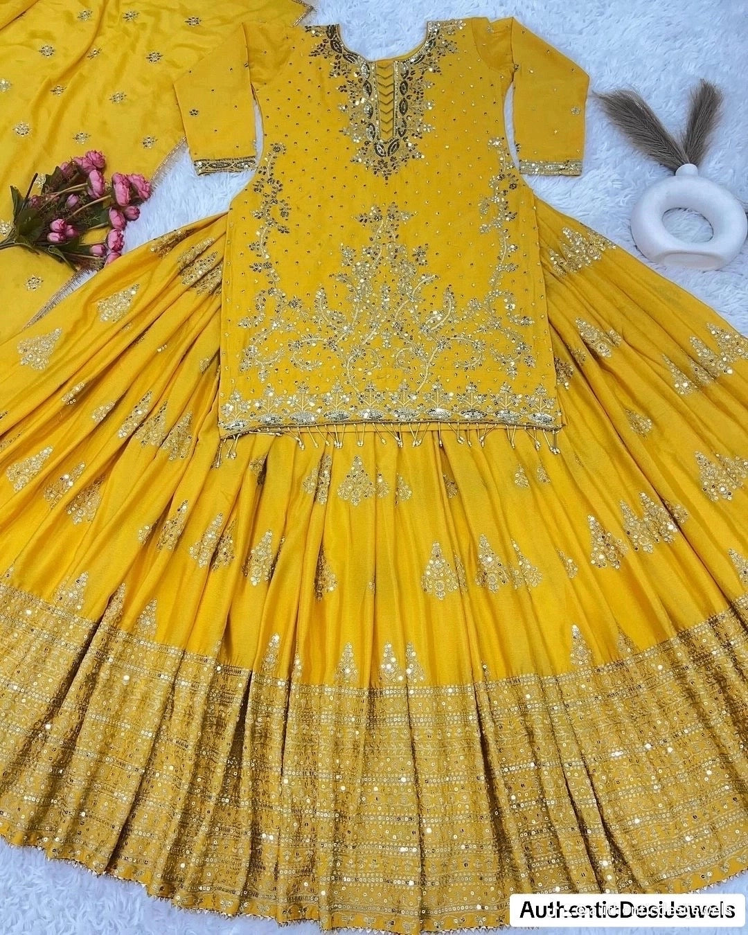 69937 DESIGNER CHINON SILK EMBROIDERY SEQUENCE WORK TOP LEHENGA CHOLI WITH DUPATTA