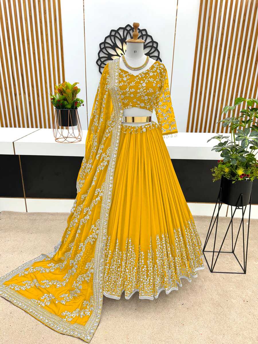 68103 FANCY GEORGETTE EMBROIDERY SEQUENCE WORK LEHENGA CHOLI WITH DUPATTA