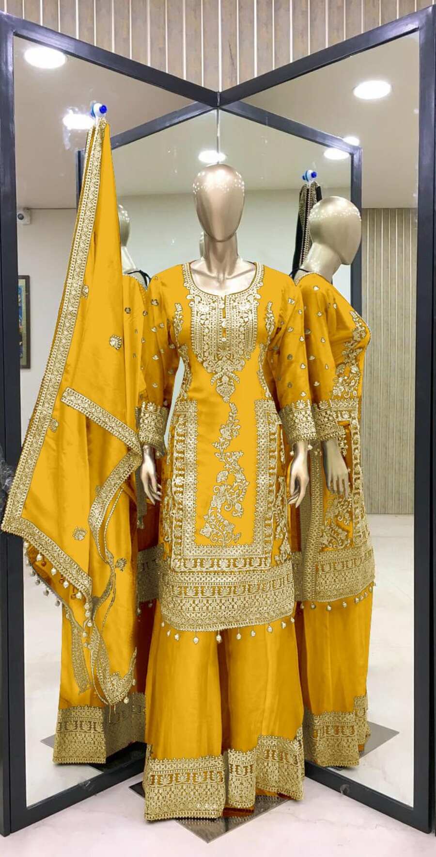 69336 FANCY CHINON EMBROIDERY CODING DORI SEQUENCE WORK TOP PALAZZO WITH DUPATTA (Punjabi Salwar Kameez Suit)