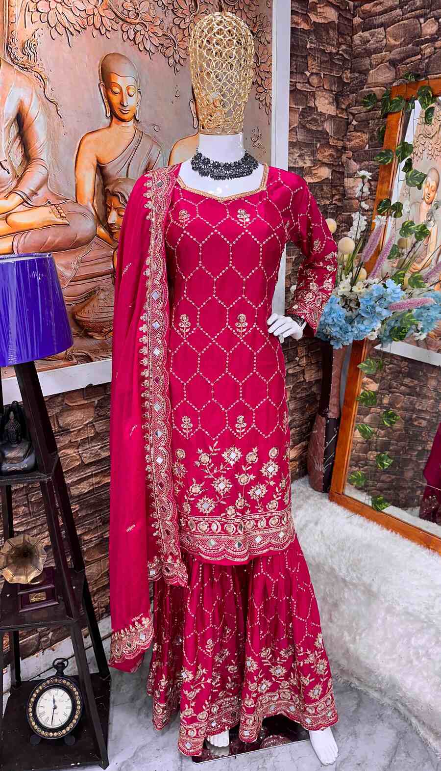 70267 MOST PICKED CHINON SILK EMBROIDERY SEQUENCE WORK TOP SHARARA WITH DUPATTA Sharara Punjabi Style Suit