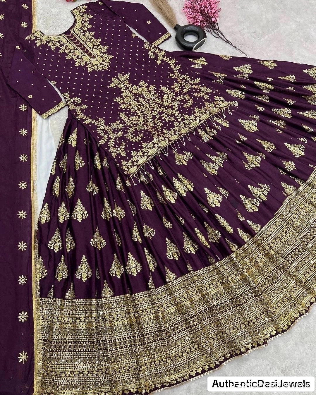 69937 DESIGNER CHINON SILK EMBROIDERY SEQUENCE WORK TOP LEHENGA CHOLI WITH DUPATTA