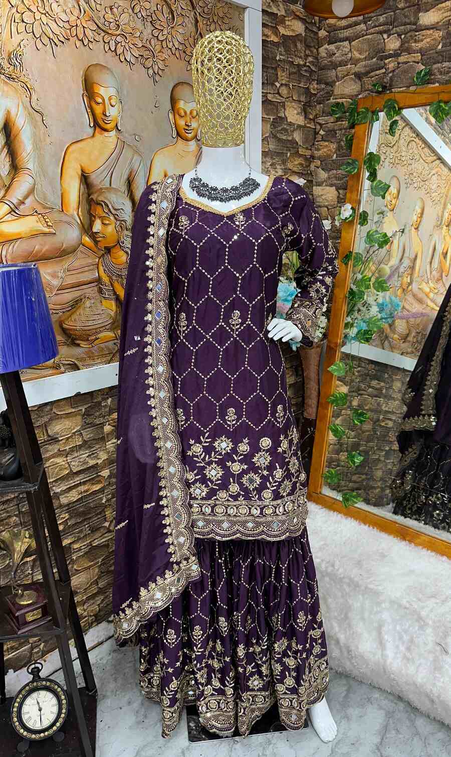 70267 MOST PICKED CHINON SILK EMBROIDERY SEQUENCE WORK TOP SHARARA WITH DUPATTA Sharara Punjabi Style Suit