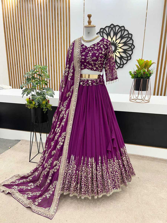 68103 FANCY GEORGETTE EMBROIDERY SEQUENCE WORK LEHENGA CHOLI WITH DUPATTA