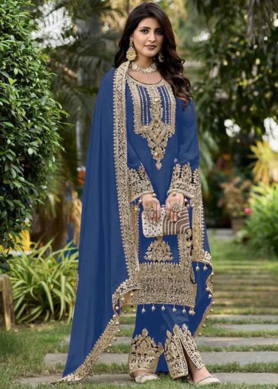 68805 FASHIONABLE GEORGETTE CHINE STITCH SEQUENCE WORK TOP PALAZZO WITH DUPATTA