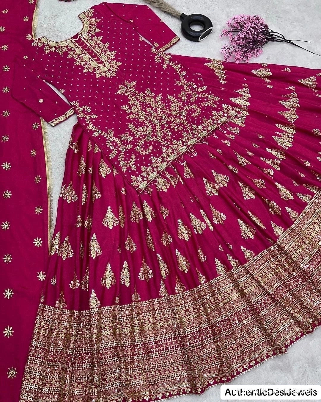 69937 DESIGNER CHINON SILK EMBROIDERY SEQUENCE WORK TOP LEHENGA CHOLI WITH DUPATTA