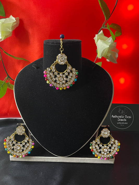 Multi Colour Kundan Tikka + Earrings